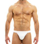 - "Leather Tanga Brief White" 