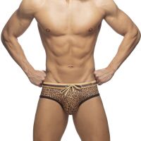 - "Leopard Stripes Swim Brief - Brown" 