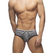 - "Leopard Stripes Swim Brief - Charcoal" 