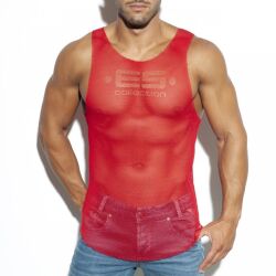 - "Mesh Broad Tank Top - Red" 