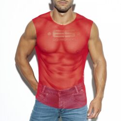 - "Mesh Broad Tank Top - Red" 