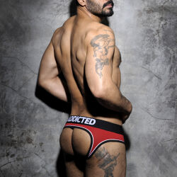 - "Double Piping Bottomless Brief - Red" 