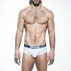 - "Flowery Waistband Brief - White" 