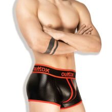 - "Open Rear Trunk Shorts - Black/Red" 