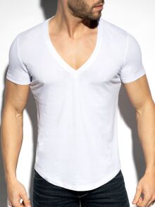  "Deep V-Neck T-Shirt - White" 