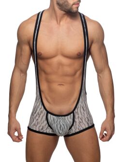   "Tiger Print Bottomless Singlet - Heather Grey" 